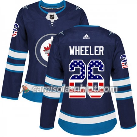 Camisola Winnipeg Jets Blake Wheeler 26 Adidas 2017-2018 Navy Azul USA Flag Fashion Authentic - Mulher